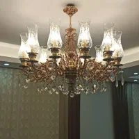 لوستر 12 شاخه برنز آبکاری طلا برند نوبل