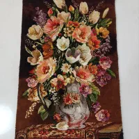 تابلو فرش دستبافت گل و گلدان. کادویی. گل ابریشم|تابلو فرش|تهران, پونک|دیوار