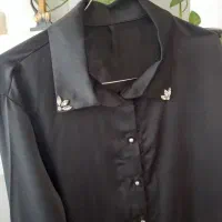 شومیز ساتن مشکی یقه جواهردوزی|لباس|قم, پردیسان|دیوار