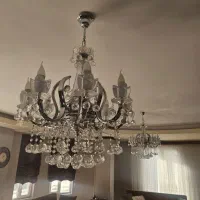 لوستر سقفی ۸ شاخه استیل با کریستال خارجی