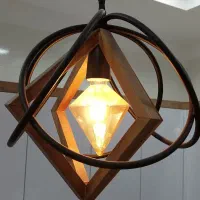 لوستر چوبی فلزی مخصوص آشپزخانه همراه لامپ