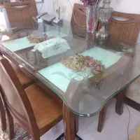 یک دست میز ناهارخوری خارجی چوب راش و شیشه 6 نفره