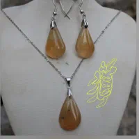 نیم ست گردنبند و گوشواره عقیق عسلی|بدلیجات|اصفهان, مولوی|دیوار
