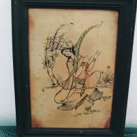 تابلو نقاشی رو چرم واقعی وطبیعی و قدیمی با زعفران