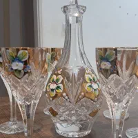 تنگ و گیلاس کریستال طلایی چک شربت خوری بوهیمیا|ظروف سرو و پذیرایی|قم, باغ پنبه|دیوار