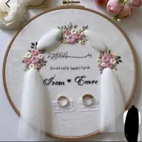 دیوارکوب گلدوزی عروس و داماد و عقد و نامزدی