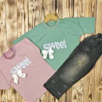 ست تیشرت و شلوار بگ نگیندار دخترانه