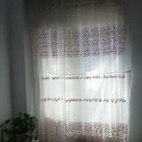 پرده توری،  زیبای اتاق خواب ،با گلهای صورتی خوشگل