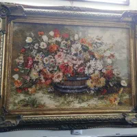 تابلو فرش تبریز دستبافت ابریشم طرح سبد گل