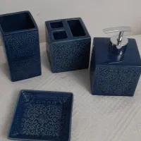 ست ۴ پارچه لوازم روشویی آبی رنگ،