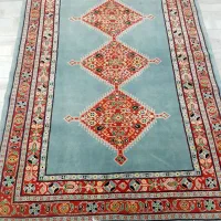 سه متری سه ترنج آبی قشقایی گل ابریشم رنگ طبیعی|فرش|تهران, حر|دیوار