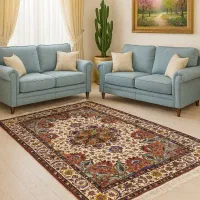 فرش دستباف (بساک) کف کرم ساده گل ابریشم سبک