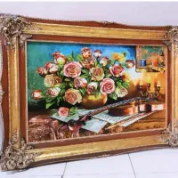تابلو فرش ابریشم بافت تبـریـز طرح گل رز و ویالون|فرش|تهران, استاد معین|دیوار