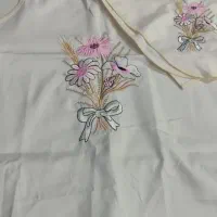 سَت کرمی رنگ و گلدار دمکنی آشپزخونه عروس|سفره، حوله، دستمال آشپزخانه|قم, باجک دو|دیوار