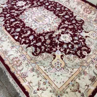 جفت۶متری نقشه بهشتی متن شرابی رج۴۰ گل ابریشم|فرش|تبریز, |دیوار