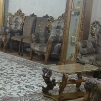 مبل ۷نفره تاج دار رنگ نسکافه ای  با دوتا میز|مبلمان خانگی و میز عسلی|کردکوی, |دیوار