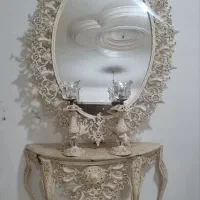 آینه و شمعدون و کنسول با رویه سنگی ارتفاع۱۸۵