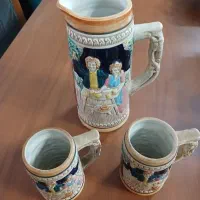 تنگ و لیوان آنتیک سرامیکی و سینی