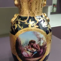 گلدان سرمه ای طلاکوب طرح لیلی و مجنون