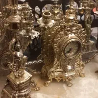 جفت شمعدان ساعت برنز بسیار سنگین قدیمی