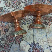 دوعدد شیرینی خوری مسی پایه خاتم قدیمی