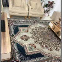 فرش 9متری ماشینی همراه با پرده درحد نو