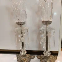 شمعدان کریستال پایه برنز و سطل زباله و جادستمالی