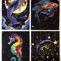 تابلو نقاشی ۴ تایی شب تاب درتم های مختلف