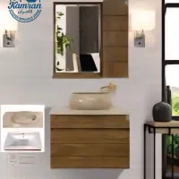 روشویی فول ست چوب سیمکان روکار با سنگ طبیعی