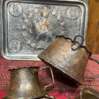 قراچه و لگنچه قدیمی مسی اصلی|کلکسیون اشیاء عتیقه|ساری, |دیوار