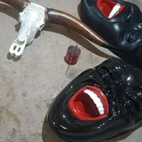 مجسمه جمجمه شاخ کشیده دیوارکوب