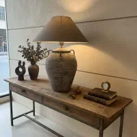 آباژور سفالی با کلاهک کتان|چراغ خواب و آباژور|تهران, پارک شهر|دیوار