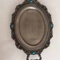 سینی پایه دار ابکاری نقره پیوتر نگین فیروزه ای