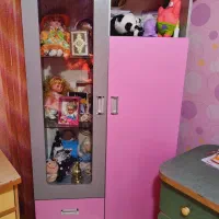 کمد ویترین دار طوسی و صورتی