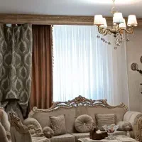 پرده پذیرایی حریر+ کتیبه ابی+ زیر پرده|پرده، رانر، رومیزی|تهران, مجیدیه|دیوار