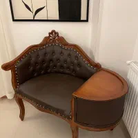 میز تلفن چستر چرم و چوب