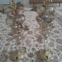 دو عدد شمعدانی انگوری کریستالی .پایه برنز