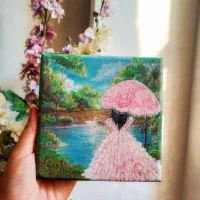 تابلوی رنگ آکریلیک با طرح اورجینال قو و دختر صورتی|تابلو، نقاشی، عکس|رشت, بازار|دیوار