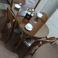 میز نهار خوری چوبی ،با شیشه وکاور