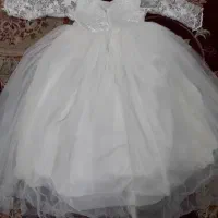 پیراهن مجلسی دخترانه سفید پفی سایز ۵ تا ۷ سال