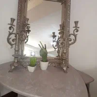 اینه شمعدون برنجی ابکاری شده نقره ای