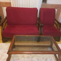 مبل چوبی همراه میز عسلی مربع و مستطیل (۲عدد(