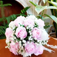 دسته گل عروس رز شکوفه|گل مصنوعی|ری, سرتخت|دیوار