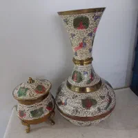 گلدان و قندان برنز هندی رنگی قدیمی