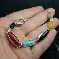 دستبند نقره ۹۲۵ دست‌ساز با ۷ سنگ