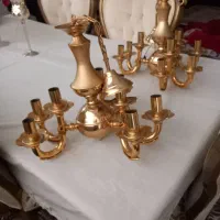 یک جفت لوستر برنجی ۹شاخه با آبکاری طلا  درحدنو