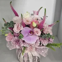 جار گل صورتی شاخه ای در آب ماندگار کد ۱۱۹۹ گلاریس