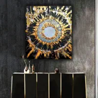 نقاشی تکسچر تابلو گرد چاپ برجسته دایره طلایی مشکی