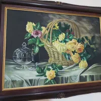 تابلو رنگ روغن ۹۰×۷۰ سبد گل