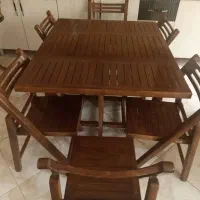 میز ناهار خوری صندلی تاشو برند عاج ۶ نفره پلاکدار